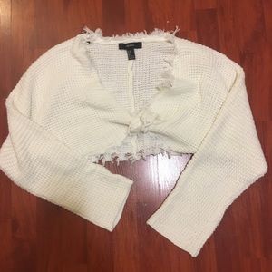Cropped sweater tie front with fray edges